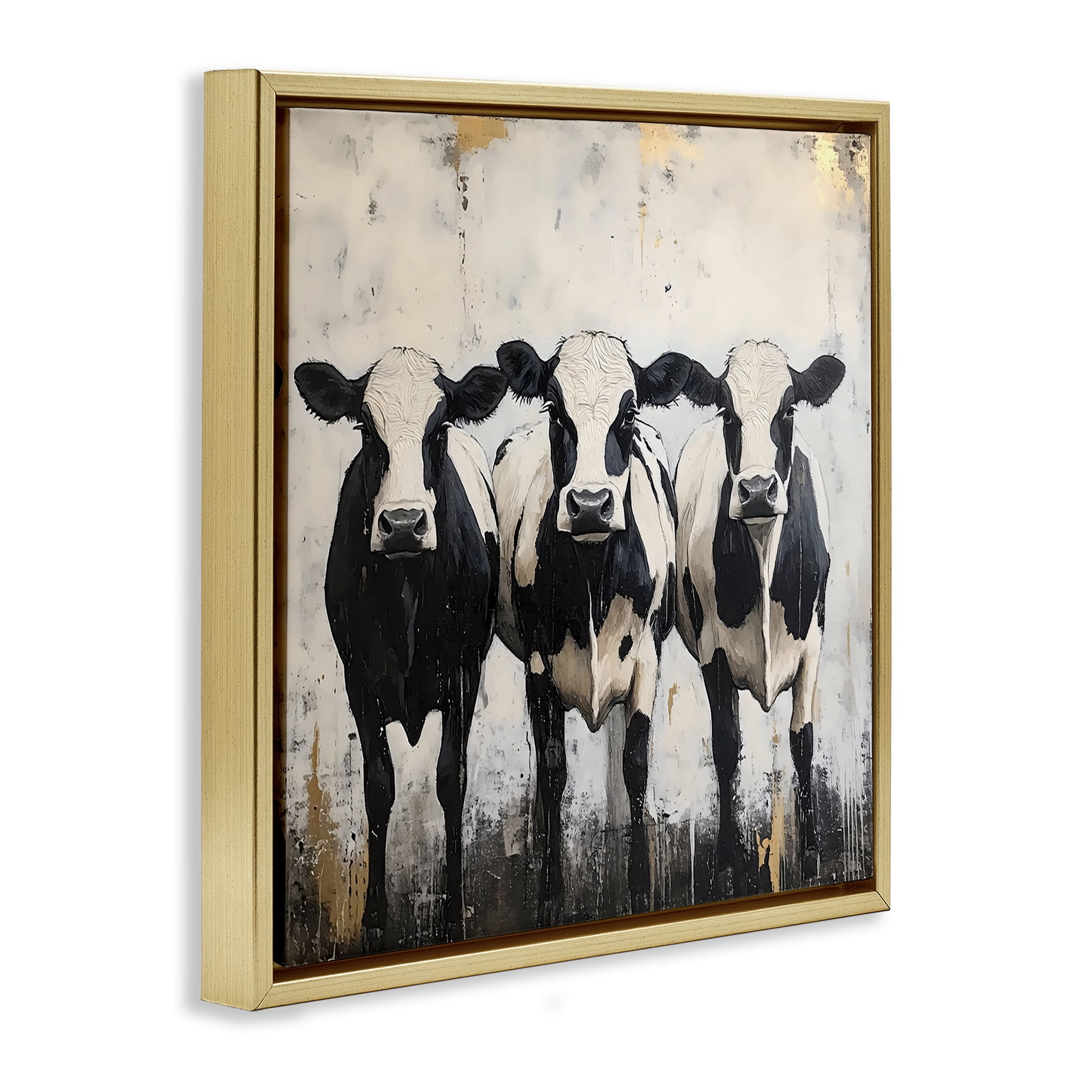 Stupell Industries Three Spotted Cows Gold Framed Floater Canvas Wall Art, design by Creative Studio
