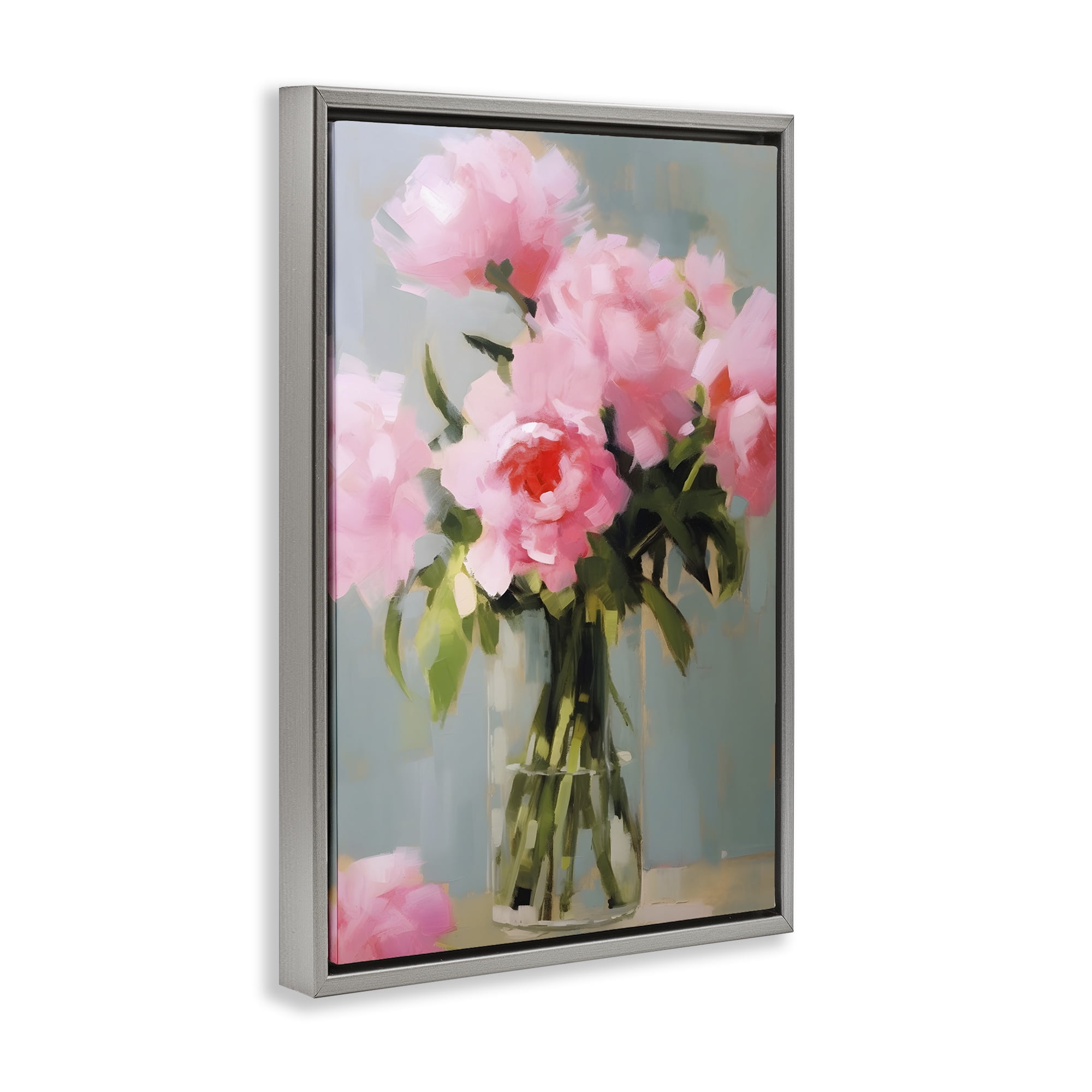 Stupell Industries Confetti Roses Bouquet Botanical & Floral Painting Gray Floater Framed Art Print Wall Art, 17 x 25