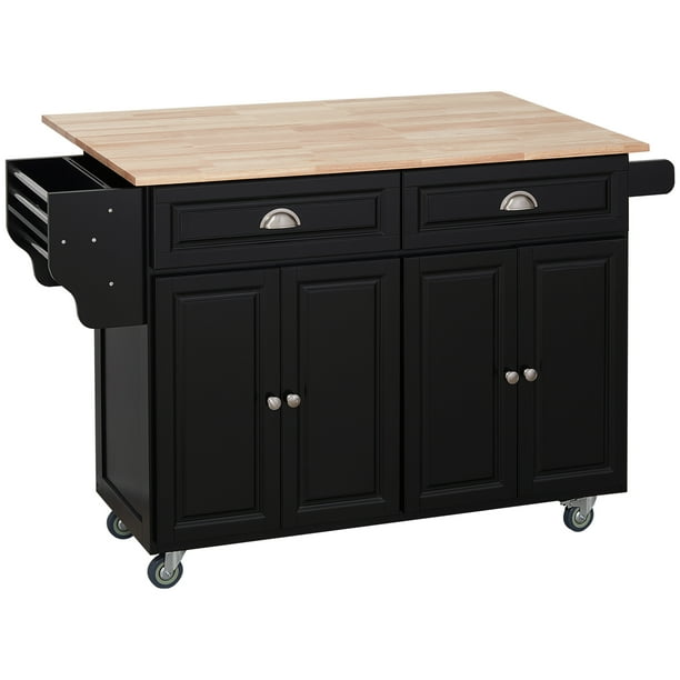 Rolling Kitchen Island on Wheels, Kitchen Cart with Solid Wood
