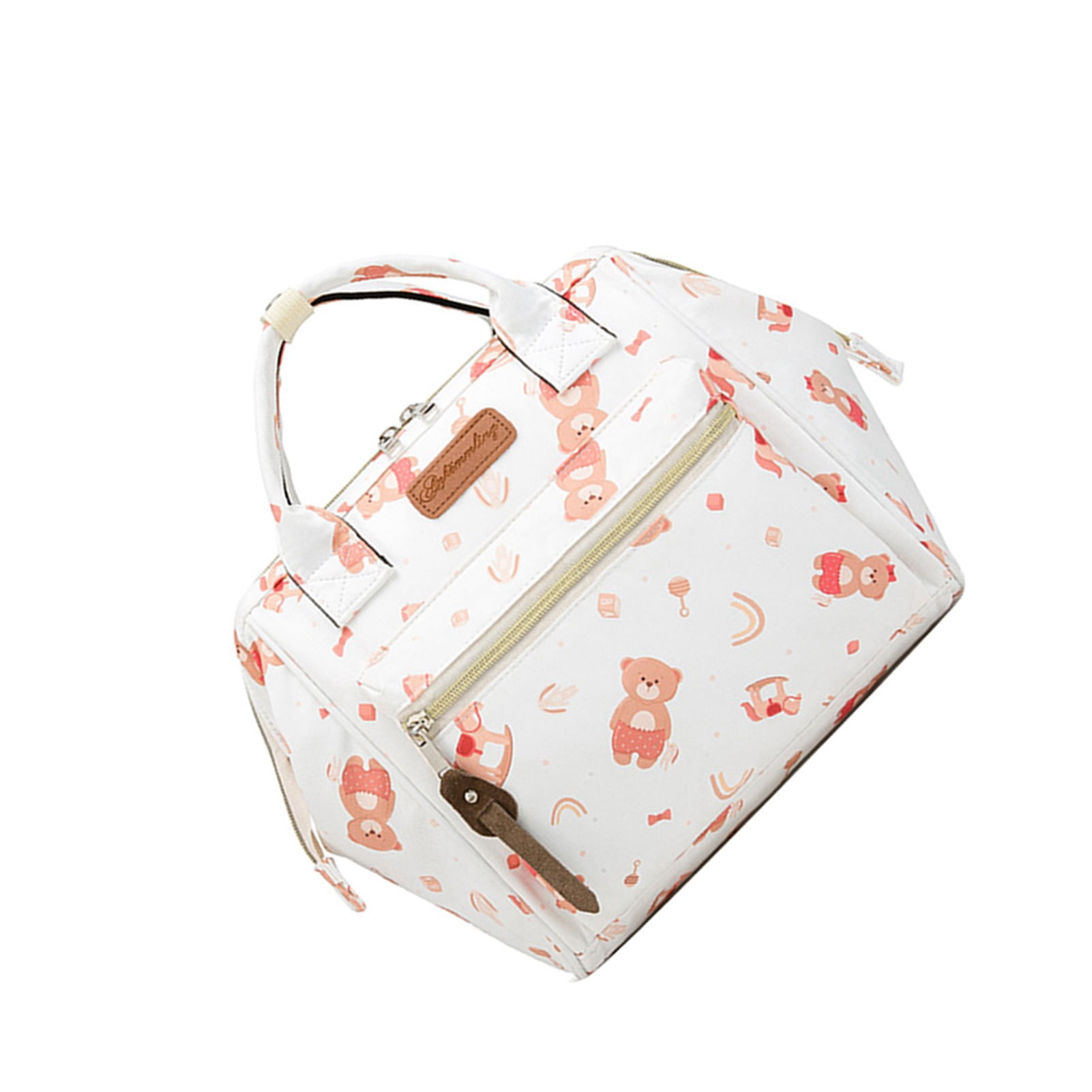 Suodoka Multifunctional Diaper Bag Water-Resistant Travel Tote Baby Handbag for Mom Large Capacity with Insulated Pockets Pink Bear 9.45 inches / 24 cm