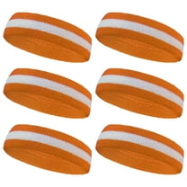 Couver Standard White Striped Terry Cloth 2 Colored Sweat Headband - 6 Pieces Pack (White / Light Orange)