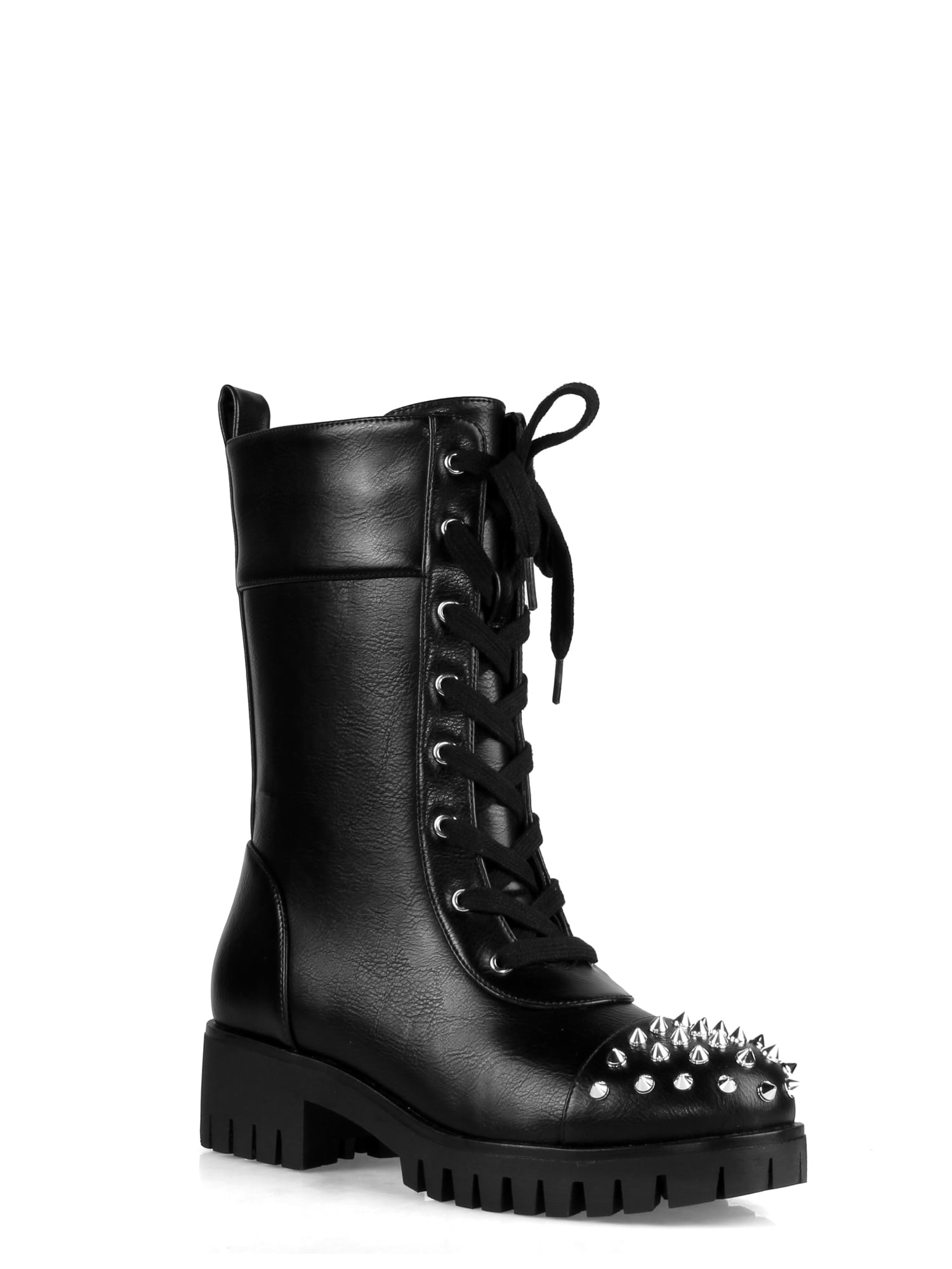 Ochotoros Lace Up Women's Spiky Combat Boots in Black - Walmart.com