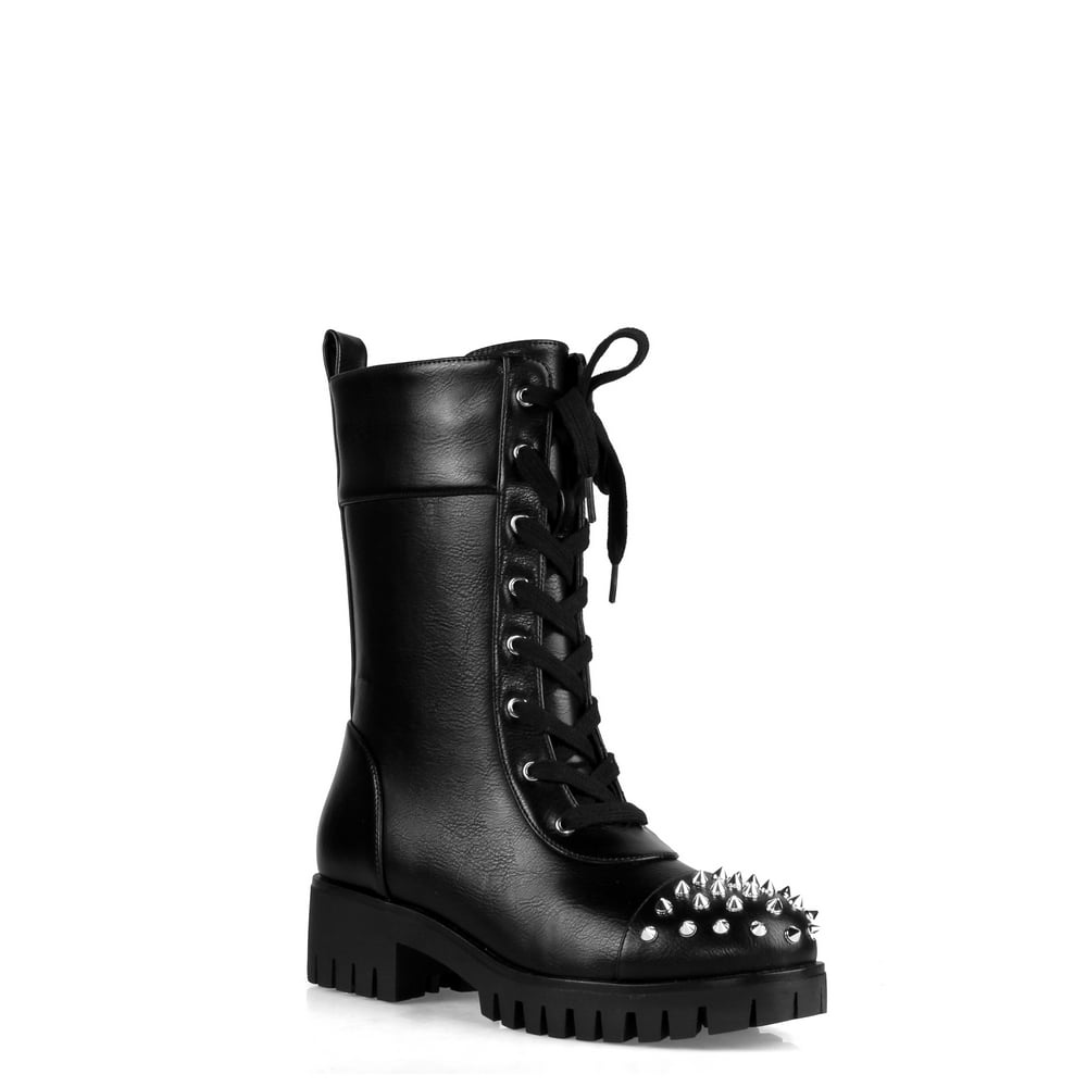Ochotoros - Ochotoros Lace Up Women's Spiky Combat Boots in Black ...