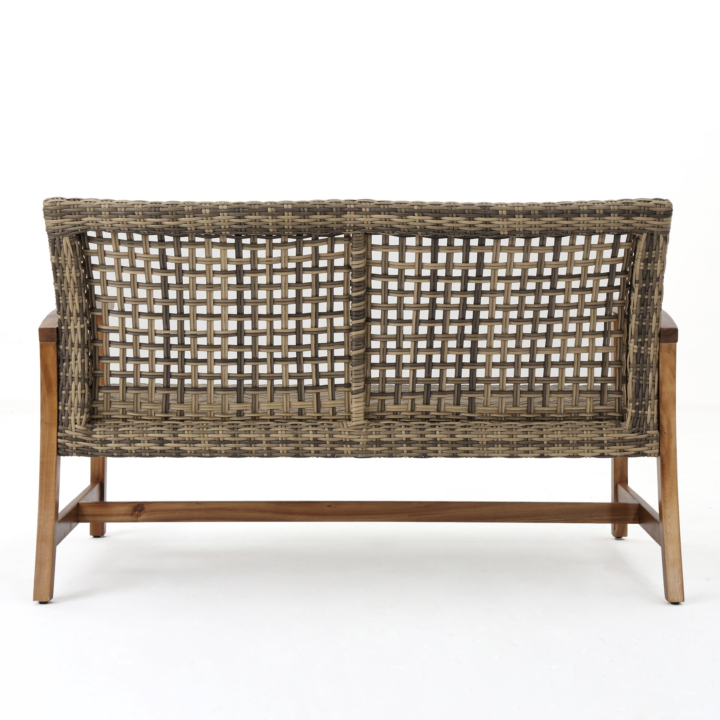 Outdoor Wicker Loveseat 52 Inch, Acacia Wood Patio Sofa with Iron Frame, Woven Seat Conversation Set for Backyard and Garden, Natural and Grey