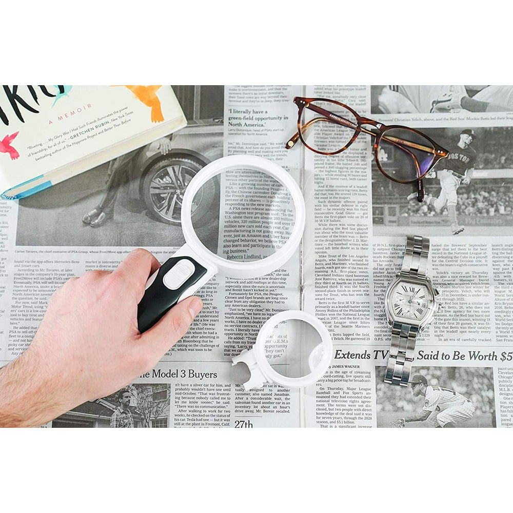 Illuminated LED Handheld Magnifying Glass Set 2X High Magnification