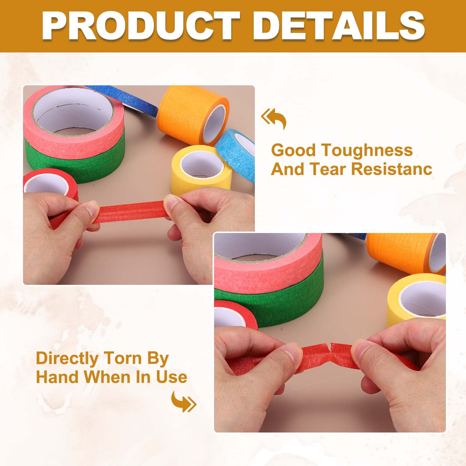 4pcs 1-3/16" x 22 Yard Colored Masking Tape, Yellow Orange Green