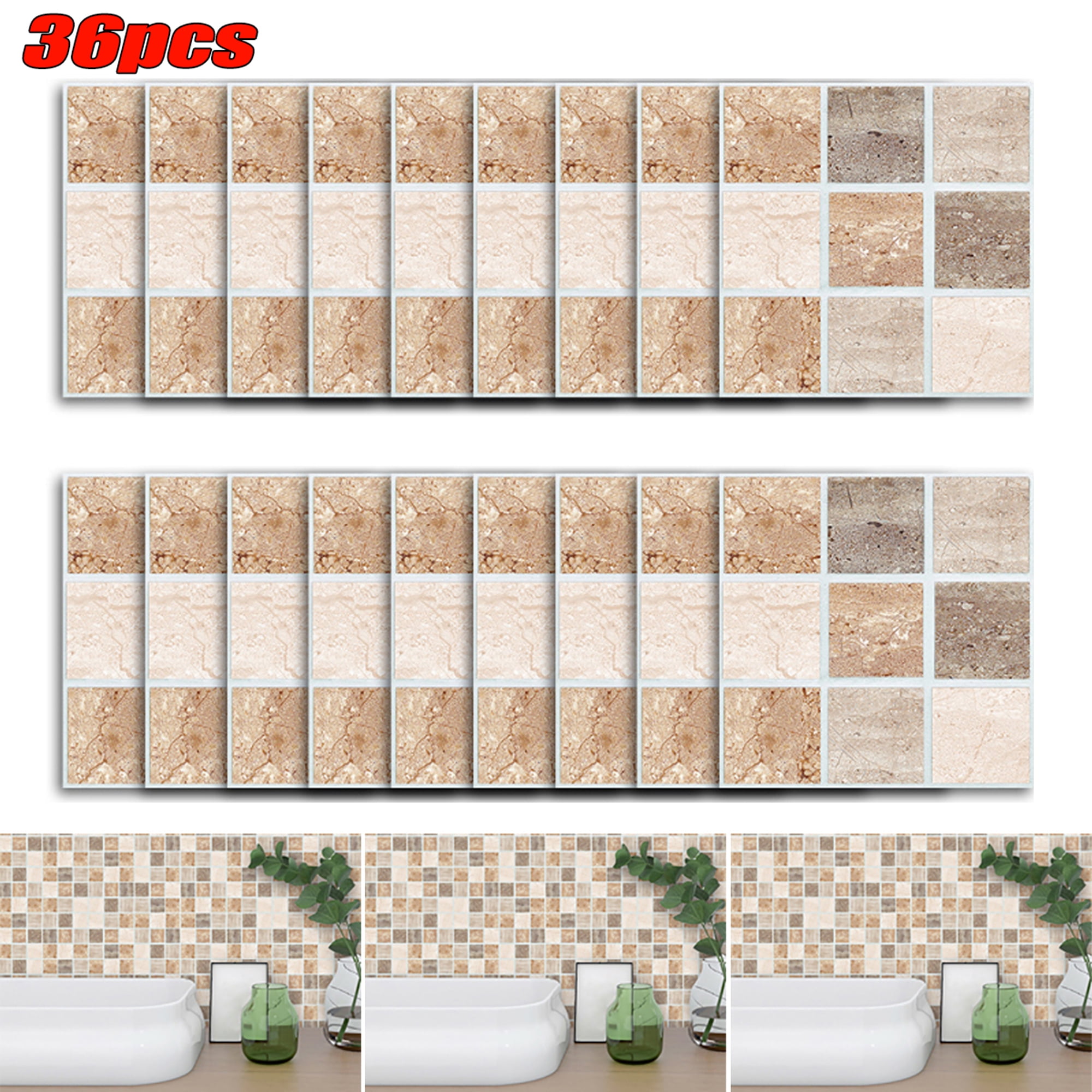 10 pcs DIY Mosaic 3D Self Adhesive Wall Tile Sticker Bathroom Kitchen Home Decor