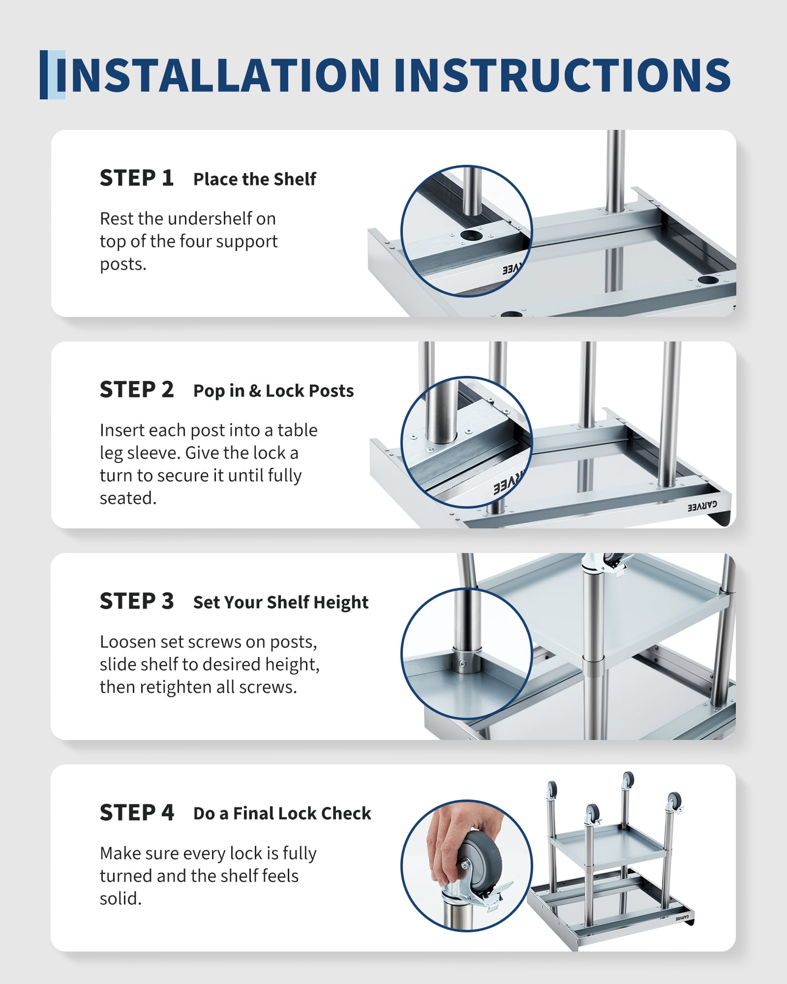 Stainless Steel Work Table, 30x30 Inch Commercial Food Prep Worktable with Wheels, Detachable 3-Sided Backsplash & Height-Adjustable Shelf for Kitchen Restaurant Garage
