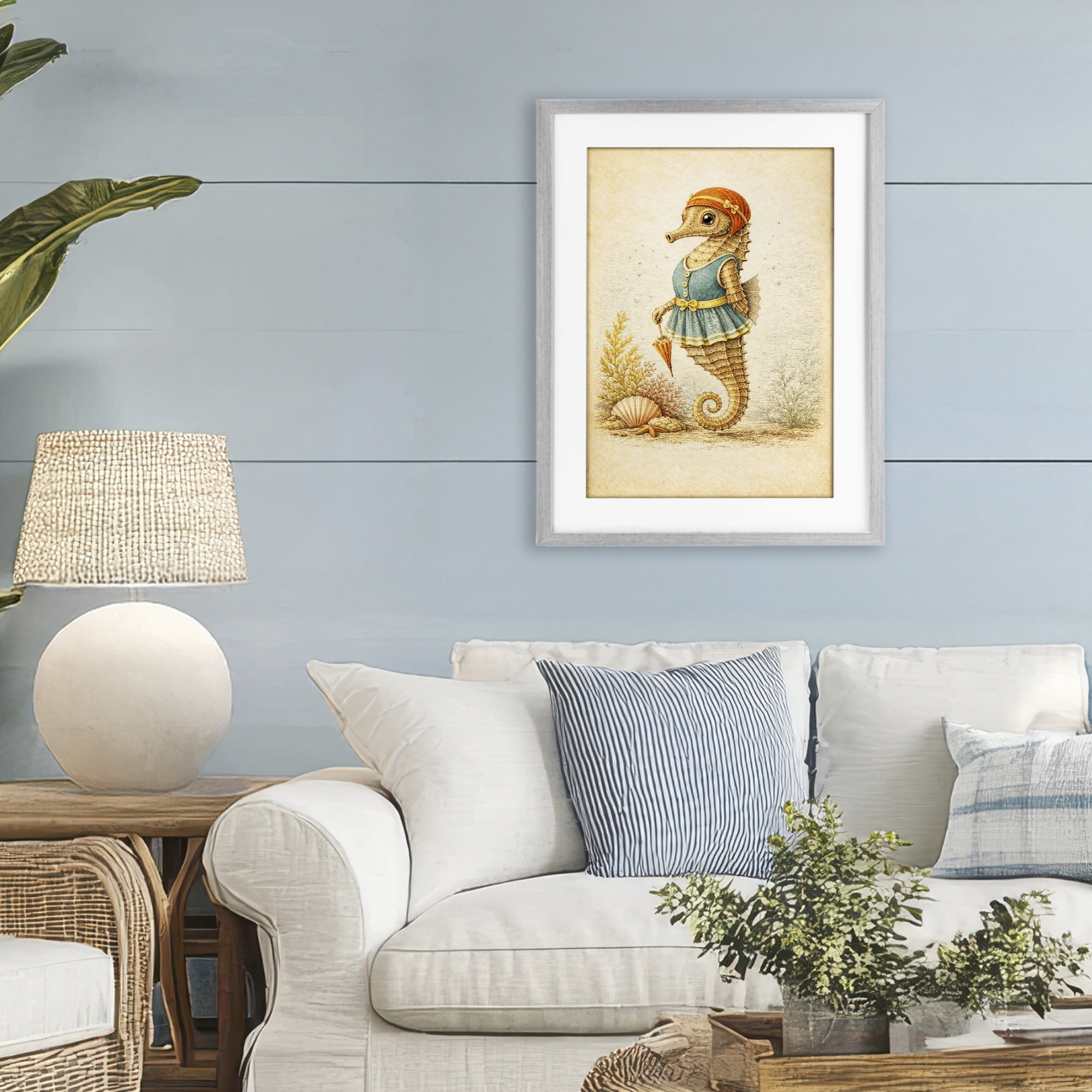 Stupell Industries Maritime Bathing Society Seahorse Gray Framed Print Under Glass, design by Grotto Studios