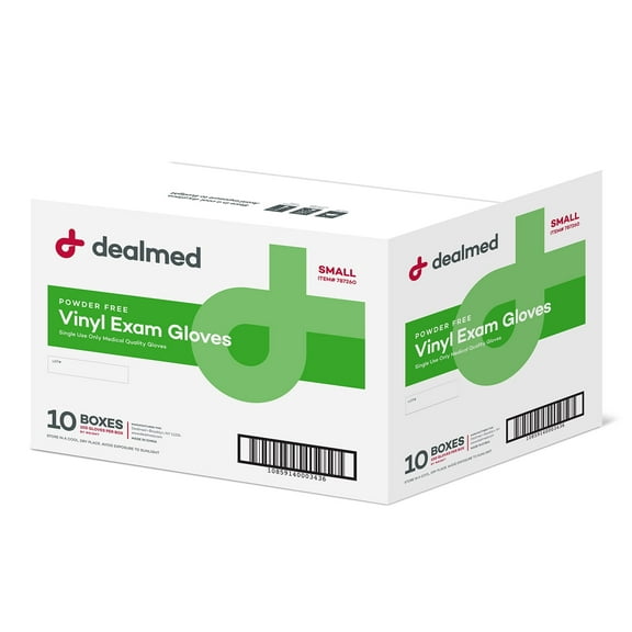 Dealmed Vinyl Medical Exam Gloves, Disposable, Non-Irritating, Latex-Free for First Aid and Medical Facilities, Clear (Small, Case of 1000)