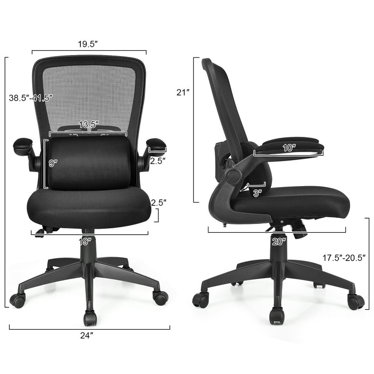 Costway Mesh Office Chair Adjustable Height&Lumbar Support Flip Up - Black