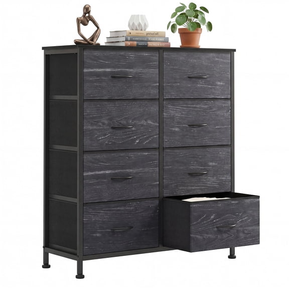 CONCETTA 8-Drawer Fabric Dresser Storage Chest for Bedroom, Closet, Entryway, Storage Furniture for Adults, Black Wood