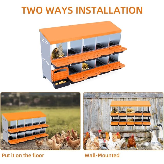 10-Hole Metal Chicken Nesting Boxes with Roll-Away Eggs & Large Holes for Easy Egg Collection