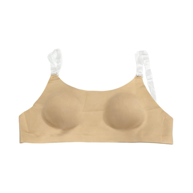 Invisible Low Back Off-Shoulder Bra, Seamless Backless Strapless Multiway Bra with Clear Adjustable Straps for Party Wedding Dresses, Nude Push Up Lift