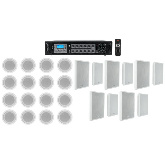 Rockville 6-Zone Amp 16) 5" White Ceiling 10) Wall Restaurant/Bar/Cafe Speakers