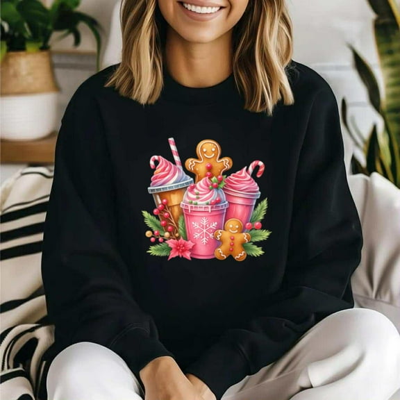 Cute Christmas Gingerbread Funny Festive Holiday Drink Sweatshirt, for men & women, up to size 5XL.