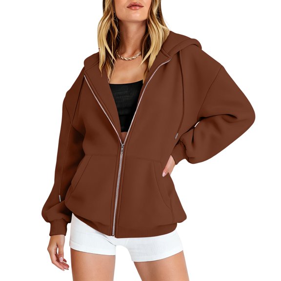 ASDFVBKG Women's Lightweight Cotton Blend Long Sleeve Zip Up Thin Hoodie Jacket Coffee XL