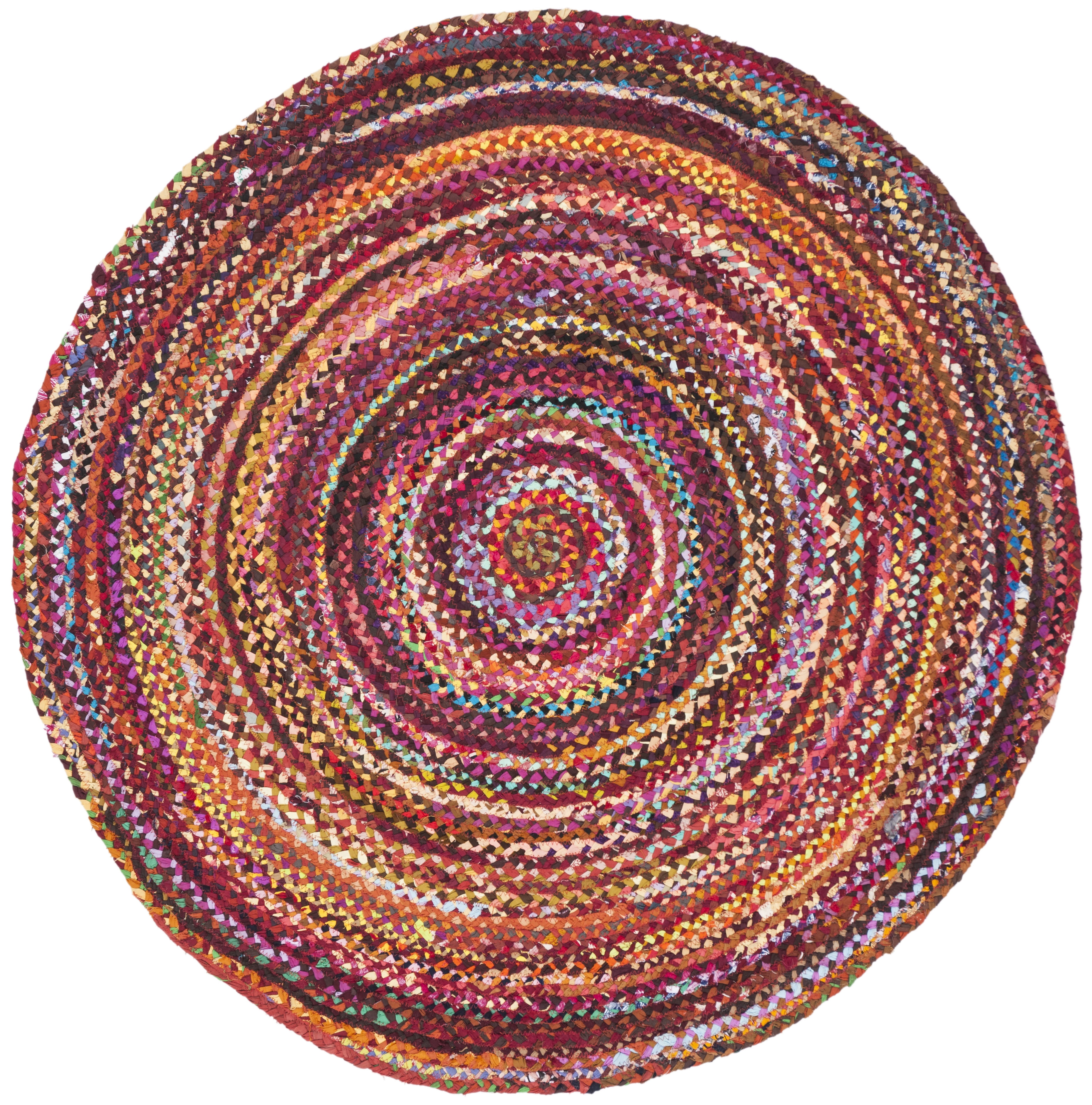 SAFAVIEH Braided Calvin Transitional Cotton Reversible Area Rug, Rust/Multi, 4' x 4' Round