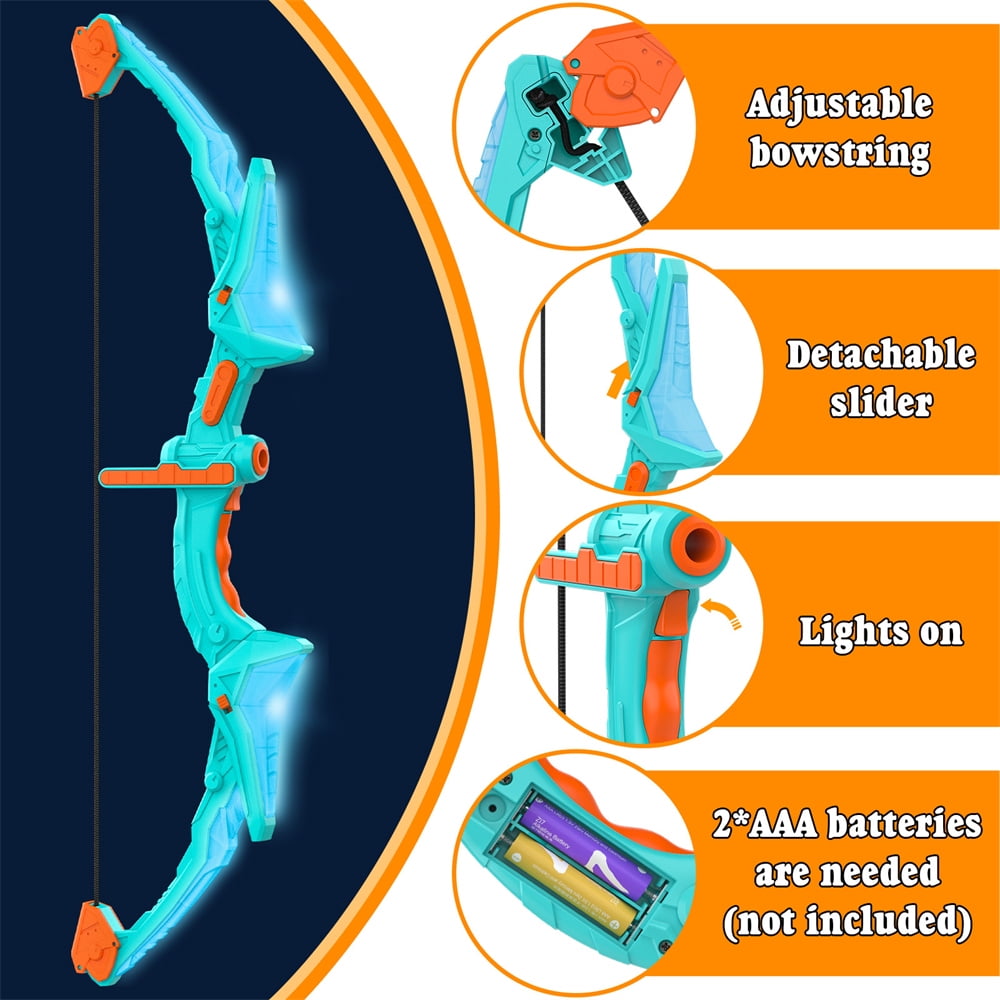 Growsly 2 Bow and Arrow, Kids Archery Set with LED Flash Lights Includes 14 Suction Cups Arrows and Target, Outdoor Toys Gifts for Age 4 5 6 7 8-12 Year Old Boys Girls, Green and Purple