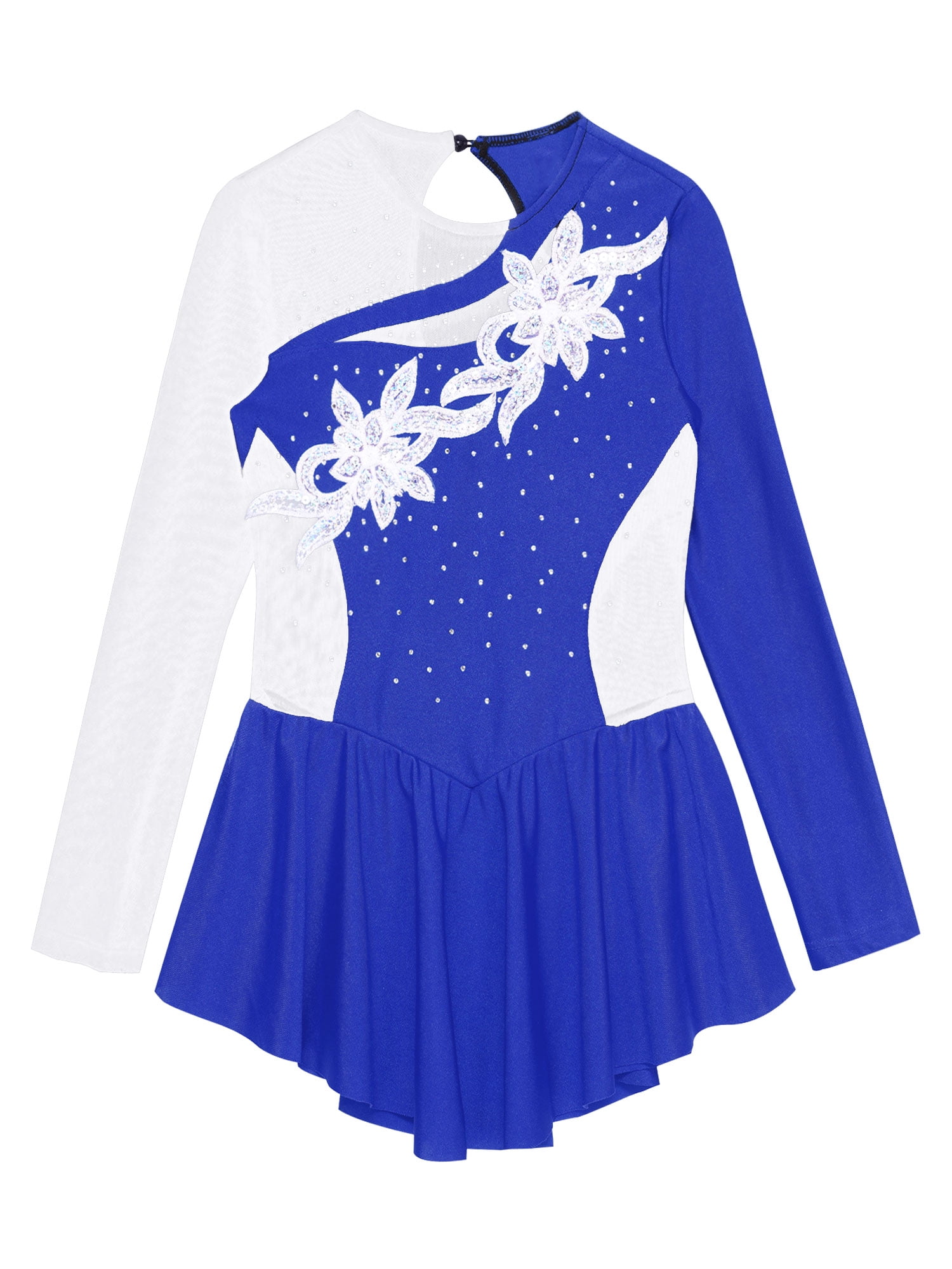 Linjinx Big Girl's Athletic Ballet Dance Dress Roller Skating Dress Dancing Outfit Ice Figure Skating Royal Blue 12
