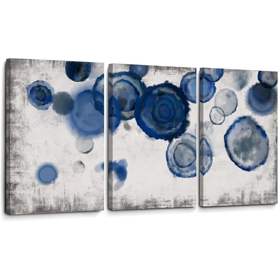 Abstract Watercolor Wall Painting Pictures for Bathroom Wall Decor Navy Blue Canvas Prints Blue and White Wall Art for Bedroom Kitchen Office 12"x16"x3p