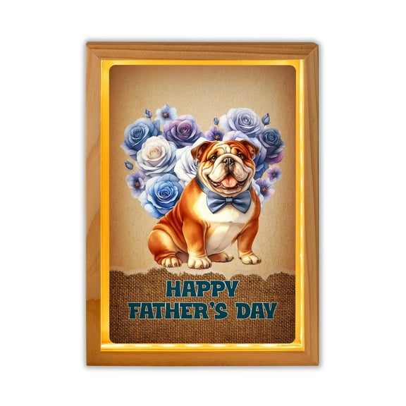 Bulldog Proud Dad Happy Father's Day Acrylic Plaque with Wood Photo Frame Box Dog Lover Gifts Idea Light Box - 02008