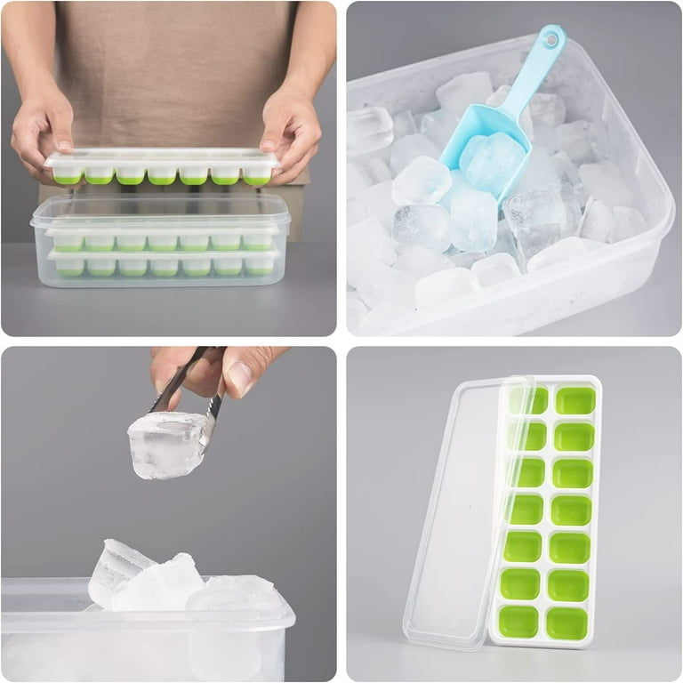 Ice Cube Trays with Lid and Bin, Easy-Release Silicone & Flexible