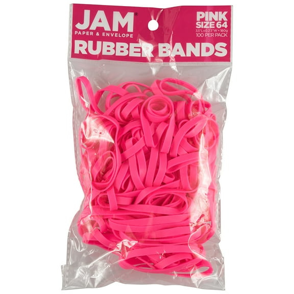 JAM Paper Rubber Bands, Size 64, Pink, 100 per Pack