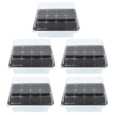 Box Crystal Tray - 5 Set 12 Cells Seedling Starter Tray Seed Planting Tray Kit Plant Germination Box with Lid - White