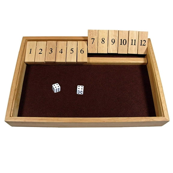 WE Games 12 Number Shut the Box Board Game, Natural Wood, 13.5 in.