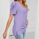 thumbnail image 5 of Gibobby Camisetas Mujer Manga Corta Camiseta suelta informal con cuello en V para mujer, blusa manga corta con estampado(Morado,XL), 5 of 5