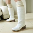 thumbnail image 6 of Women Round Toe Warm Knee High Boots Plus Size Mid Heel Quilted Fabric Tall Boots Non Slip Outsole for Fall Winter Commuting Travel White, 6 of 8