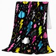 thumbnail image 2 of Lightning Clouds Hearts and Rainbows, Playful Graphic Style for Storm Lovers, Colorful Weather Icon Pattern and Birthday Gift, Soft Flannel Blanket for Playroom and Bedroom, Home Decor, 2 of 9