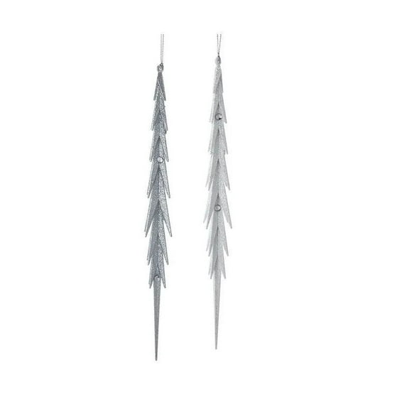Set of 2 Large SILVER & WHITE ICICLE Christmas Ornaments, by Kurt Adler