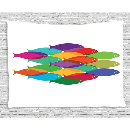 - Ocean Animal Decor Tapestry, Digital Nested Fish Shoal Cluster Icon Deep Teamwork Symbol Artisan Print, Wall Hanging for Bedroom Living Room Dorm Decor, 60W X 40L Inches, Multi, by Ambesonne