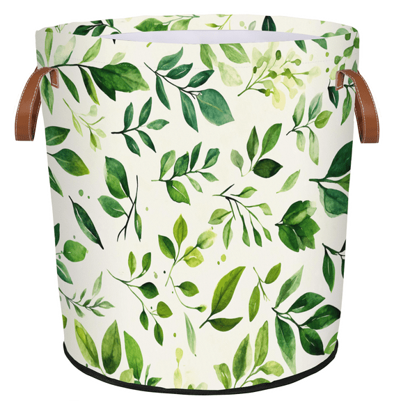 ADECORIVY Green Watercolor Leaves Laundry Basket, Foldable Laundry Hamper, Dirty Clothes Hamper Clothes Organizer Basket for Bathroom, Bedroom, Dorm