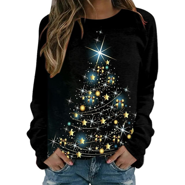 Chandail en Molleton de Noël pour Femmes Imprimé Mode Chandail Col Rond Chandail Chaud Manches Longues Fermeture Cardigan Vacances Xmas Veste Mi-Longue
