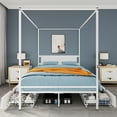 thumbnail image 4 of Dextrus Queen Size Canopy Platform Bed with Drawers, White, 4 of 5