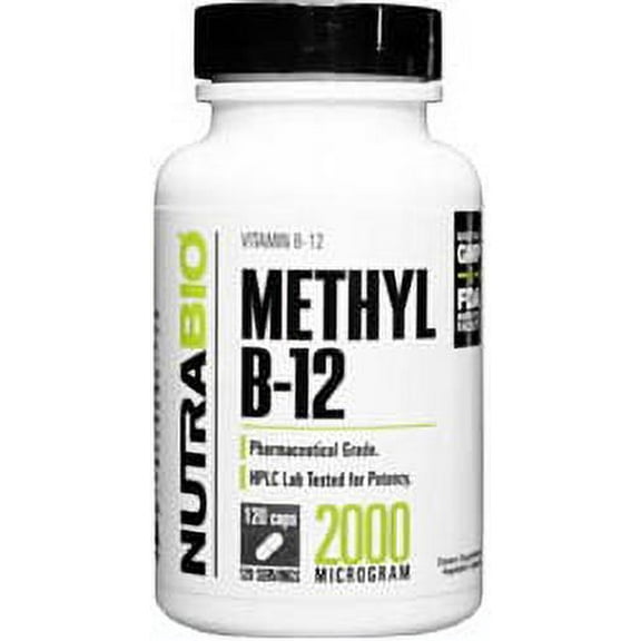 NutraBio Methyl Vitamin B12 2000 Mcg Vegetarian Suitable not Certified Kosher - 120 Vegetable Capsules