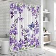 thumbnail image 6 of Purple Flowers Shower Curtain, Waterproof Shower Curtains for Bathroom, Butterfly Spring Floral Watercolor Farmhouse Washable Fabric Bathtub Curtain Set Bath Decor with 12 Hooks Extra Long 72"x96", 6 of 8