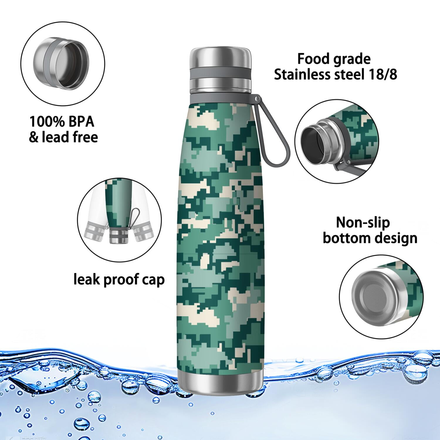 29oz Insulated Water Bottle with Tea Infuser, Stainless Steel Travel Mug, Camouflage Print