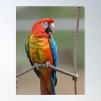 Parrot Perched On A Bird Swing Poster Wall Art, Modern Wall Decor For Living Room Bedroom, 16x24 UNFRAMED