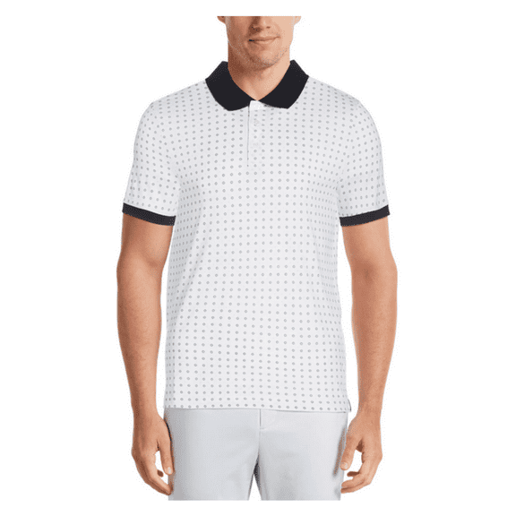 Perry Ellis Men Regular Fit Short Sleeve Jersey ColorBlock Collar Polo,White,S