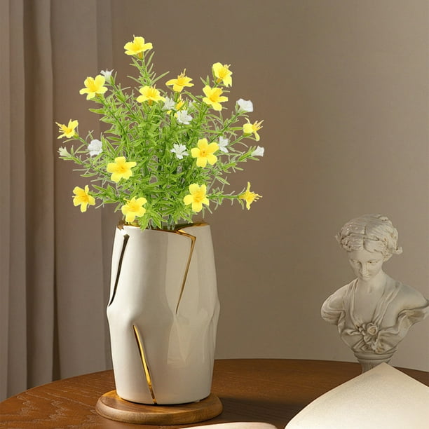 Margaritas artificiales de césped acuático (5 tenedores) | Arreglo floral de plástico verde artificial realista | Adorno decorativo para el hogar sin mantenimiento | Accesorio para sesión de fotos (3