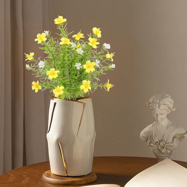 Flores de margaritas de césped acuático artificial - Plantas verdes de plástico con 5 tenedores para decoración del hogar, arreglo floral artificial de 13" de altura