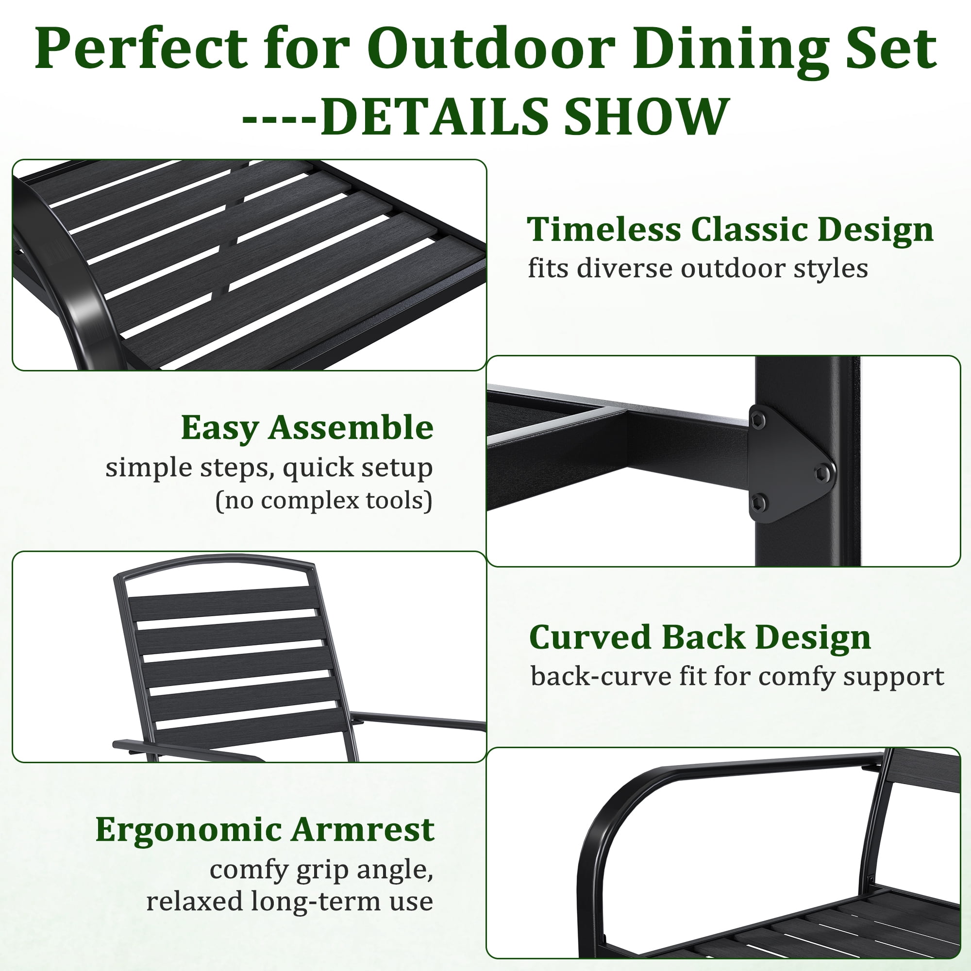Vicluke Outdoor Dining Chairs Set of 4, Black Stackable Patio Dining Chairs with WPC Seat, Heavy Duty Metal Frame Wrought Iron Bistro Chairs with Armrests, 300 Lbs for Patio, Deck, Porch, Backyard