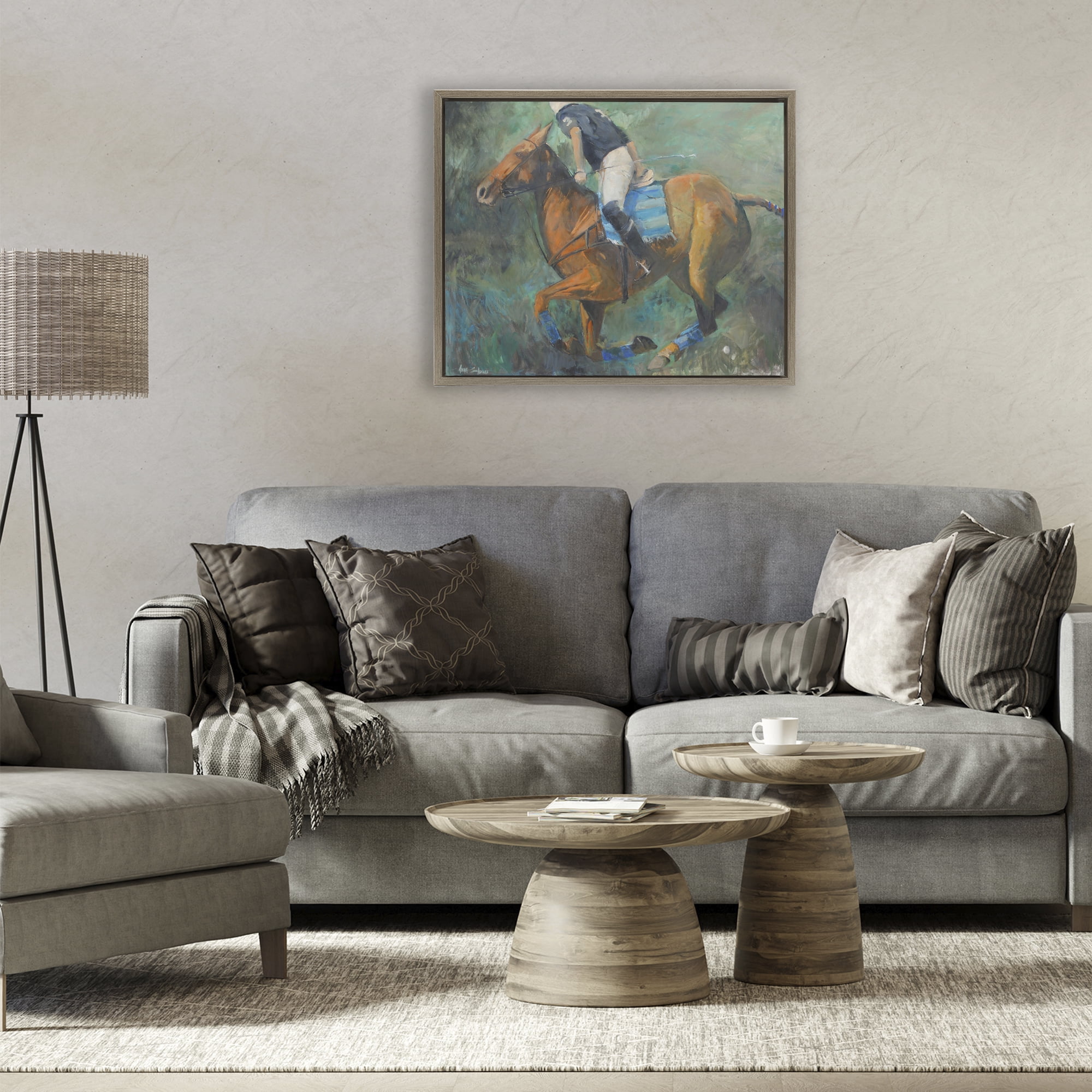 Stupell Industries Polo Rider in Dynamic Motion Brown Framed Floater Canvas Wall Art, design by Jadei Graphics