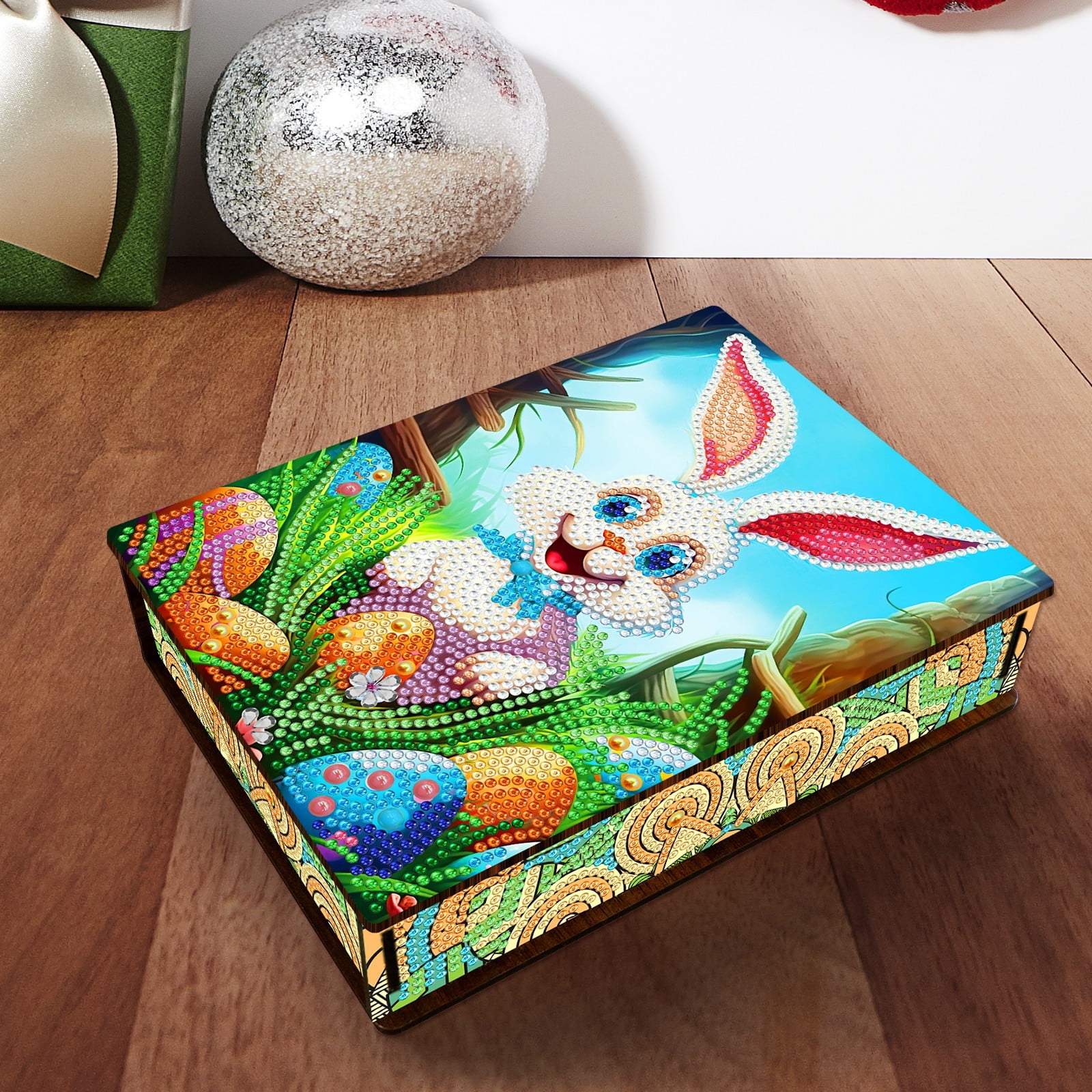 FLOPESN Easter Bunny Eggs DIY Diamond Art Painting Storage Box, Diamond Painting Large Capacity Holiday Storage Box placable jewelry, cosmetics, and small items
