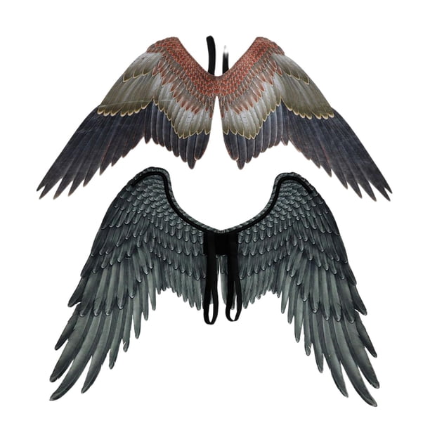 2 alas de ángel 3D para disfraz de carnaval, fiesta, accesorio con correa águila y negro