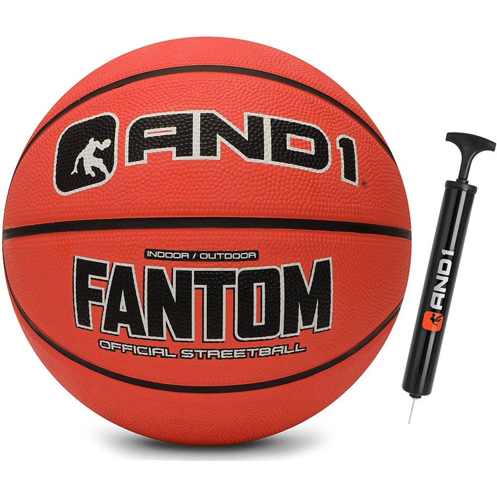 AND1 Fantom Rubber Basketball & Pump Official Size 7 (29.5 In.) Streetball, Made for Indoor and
